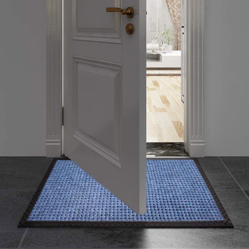 LUXE HOME INTERNATIONAL Rubber Door Mat  (Light Blue, Small)