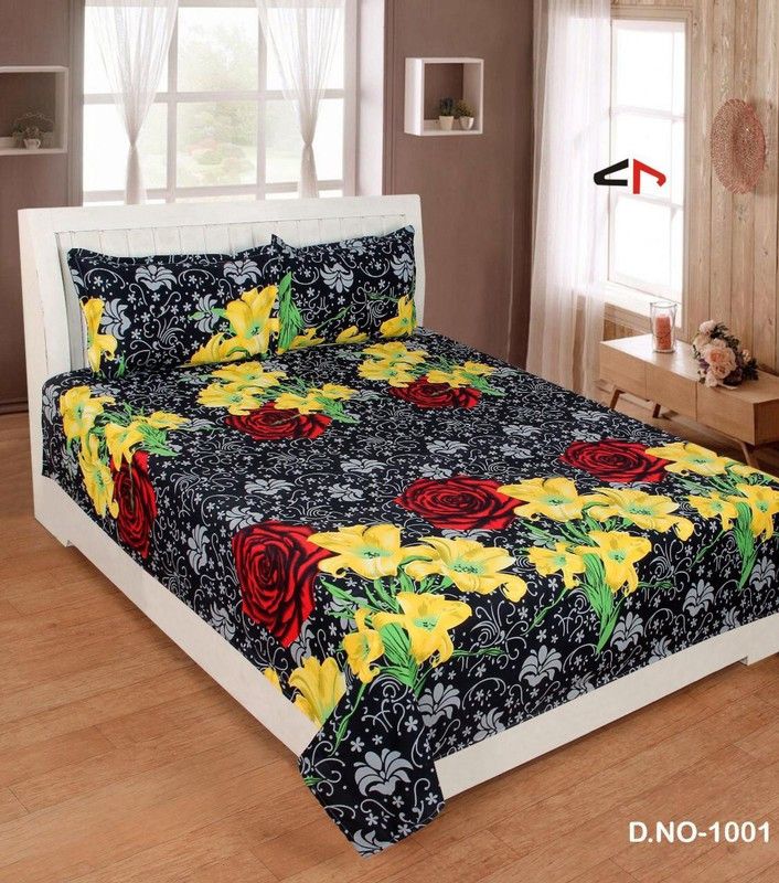 JAF 140 TC Polycotton Double Printed Flat Bedsheet  (Pack of 1, Black)