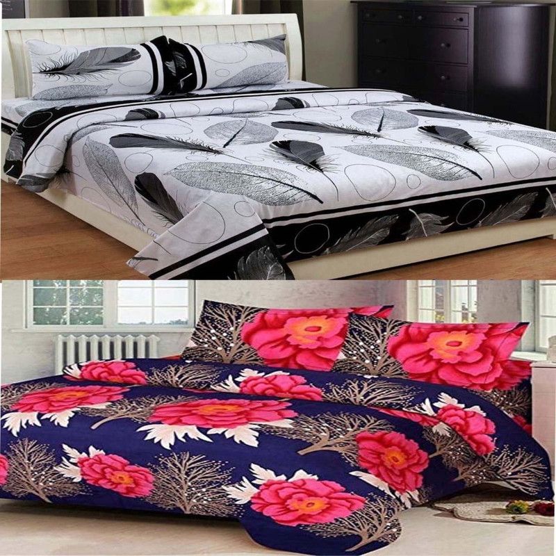 PAWAR 140 TC Polyester Double Printed Flat Bedsheet  (Pack of 2, Multicolor32)