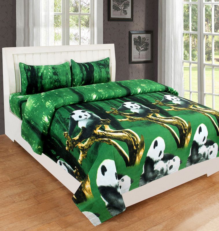 160 TC Microfiber Double Bedsheet  (Pack of 1, Green Panda)