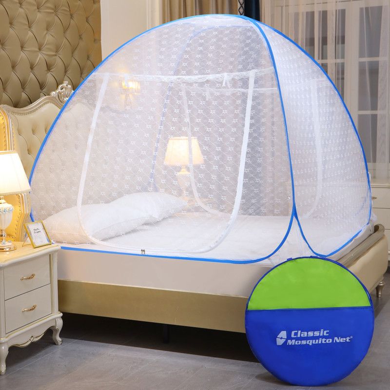 Classic Mosquito Net Polyester Adults Washable Foldable Foldable Double & Queen Size Bed- Embroidery(200*170*H140 CM) Mosquito Net  (Blue, Tent)