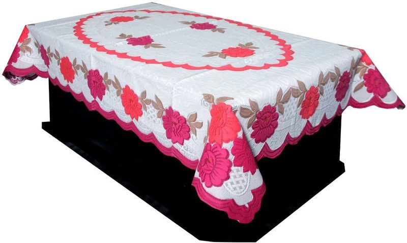 TANLOOMS Floral 2 Seater Table Cover  (Pink, Cotton)