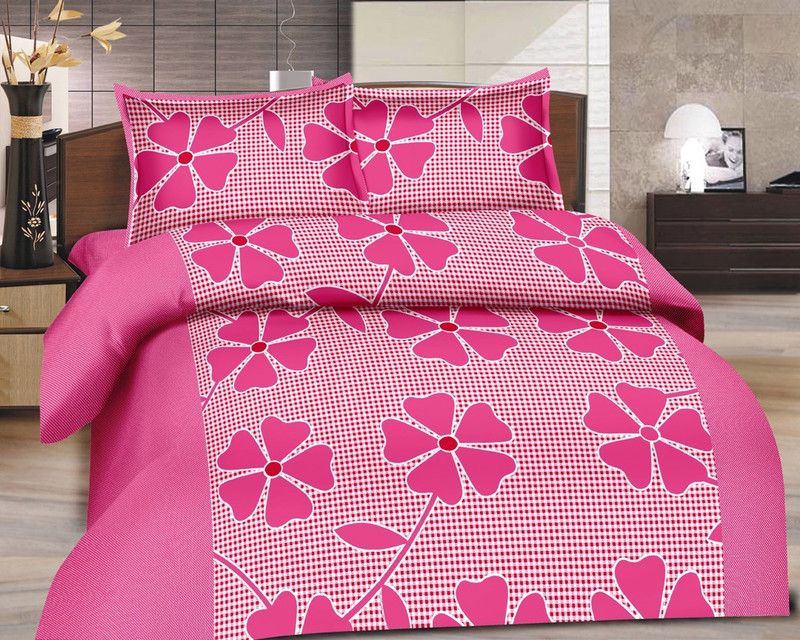 Adithya 144 TC Cotton Double Floral Flat Bedsheet  (Pack of 1, Pink)