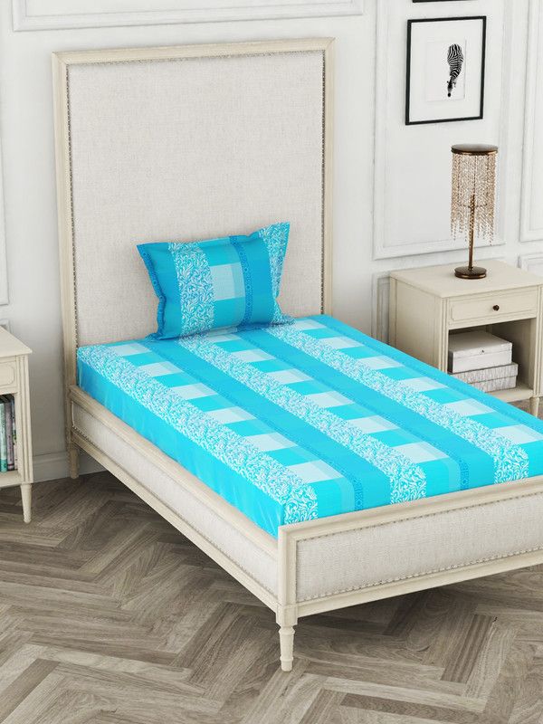 Bianca 110 TC Cotton Single Checkered Flat Bedsheet  (Pack of 1, TURQ)