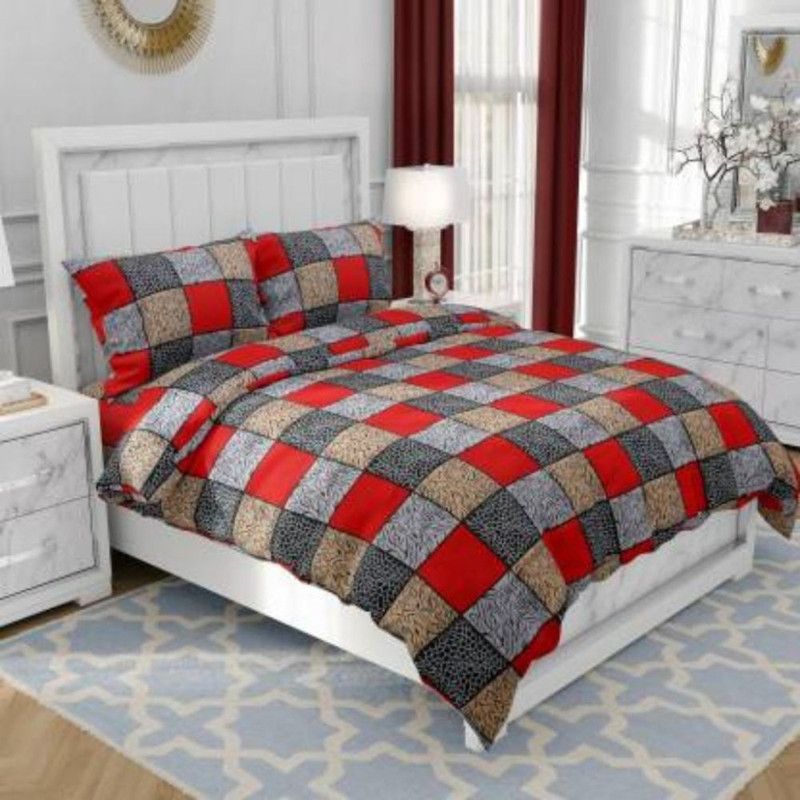 SAM GALAXY 160 TC Cotton, Microfiber Double Checkered Flat Bedsheet  (Pack of 1, Red Bajri)