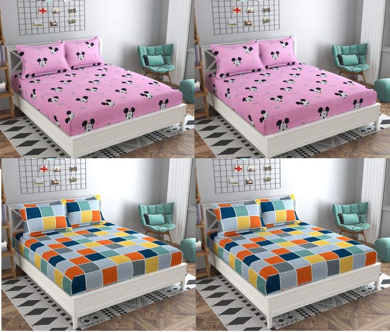 VHD 210 TC Cotton Double Cartoon Flat Bedsheet  (Pack of 4, Multicolor)