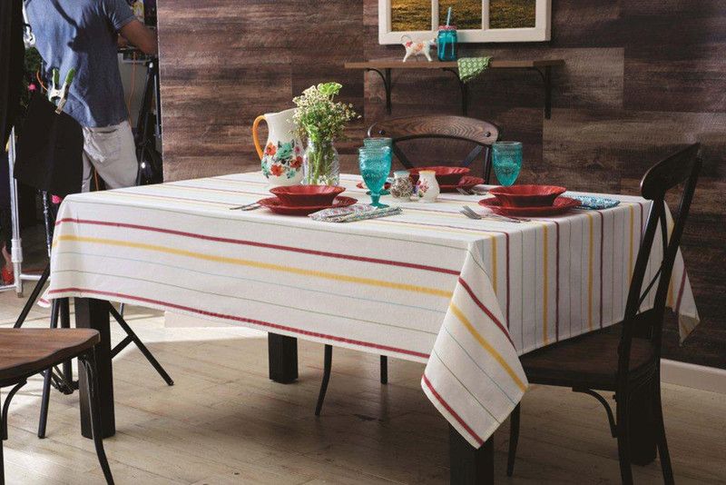 Home Colors Striped 8 Seater Table Cover  (Multicolor, Cotton, Polyester)