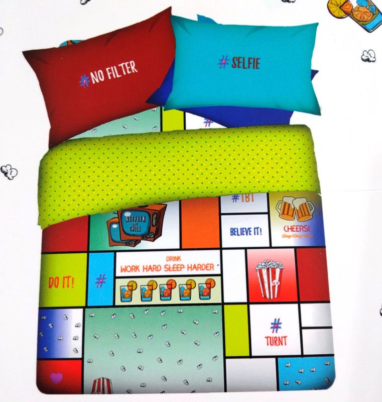 GFM 180 TC Cotton King Abstract Flat Bedsheet  (Pack of 1, Green, Red)