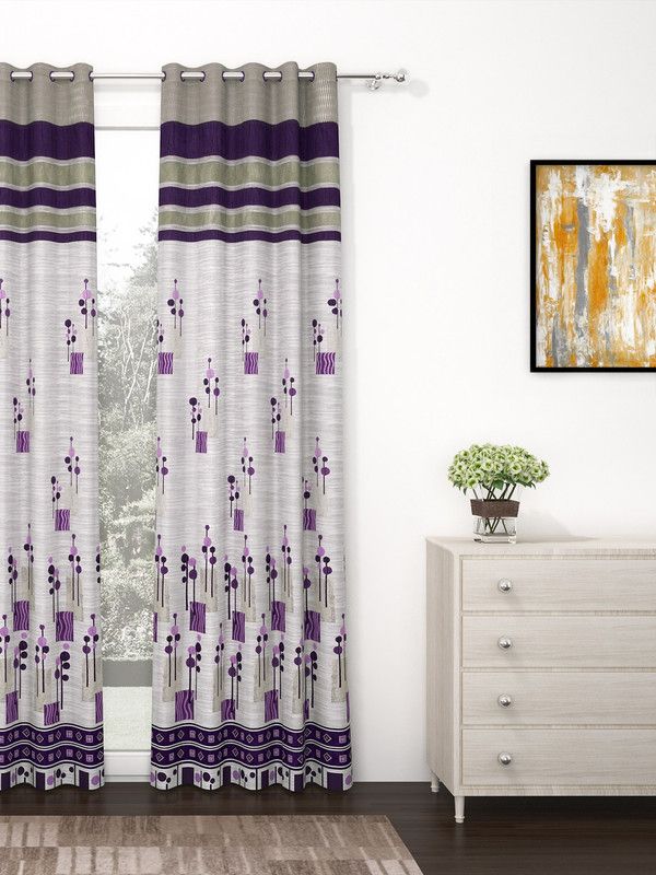 Story@home 275 cm (9 ft) Jacquard Room Darkening Long Door Curtain Single Curtain  (Abstract, Purple)