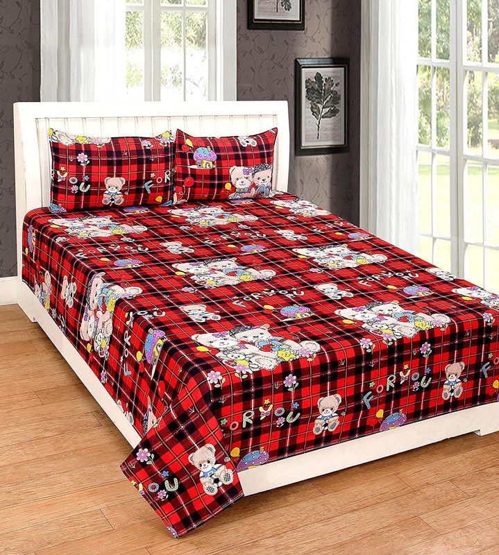 home furnishing 144 TC Cotton Double Printed Flat Bedsheet  (Pack of 1, Multicolor)