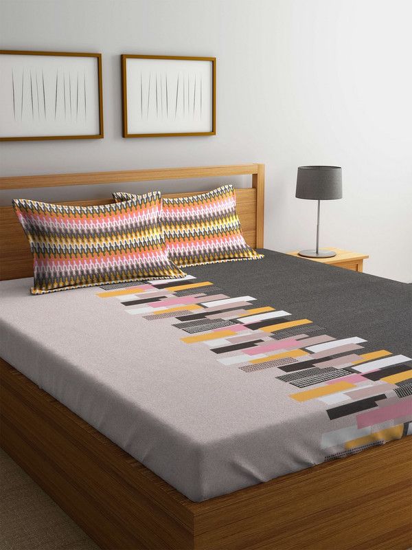 TRIDENT 120 TC Cotton Double Abstract Flat Bedsheet  (Pack of 1, Orange)