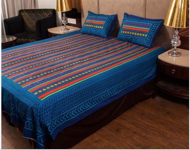 shrihans 220 TC Cotton Double Printed Flat Bedsheet  (Pack of 1, Multicolor)