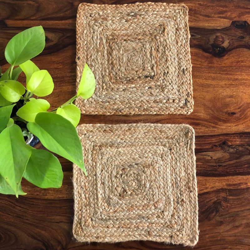 Jasmey Square Pack of 2 Table Placemat  (Beige, Jute)