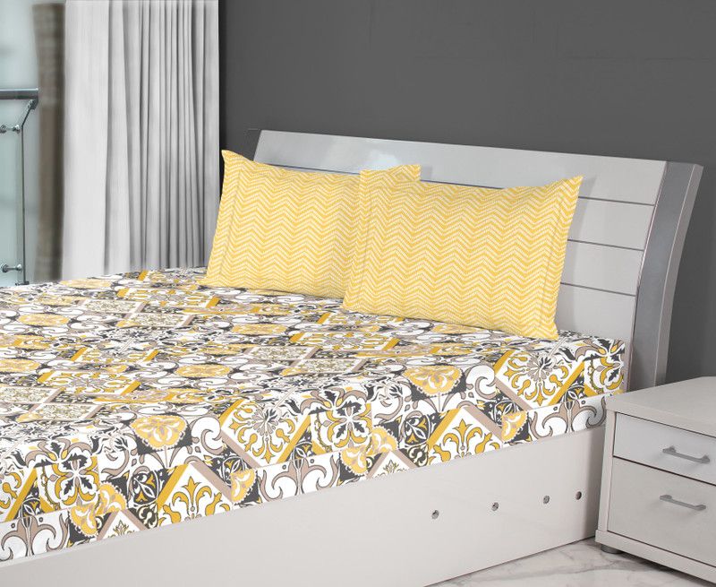 Living Essence by Big Bazaar 144 TC Cotton Double Printed Flat Bedsheet  (Pack of 1, Gold)