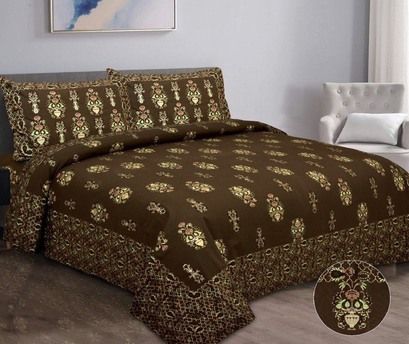sapphirelanes 240 TC Cotton King Printed Flat Bedsheet  (Pack of 1, Brown)