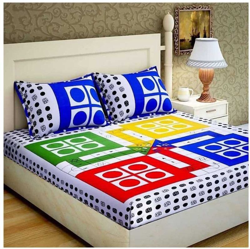 Pankaja Creation 144 TC Cotton Double Printed Flat Bedsheet  (Pack of 1, Multicolor)
