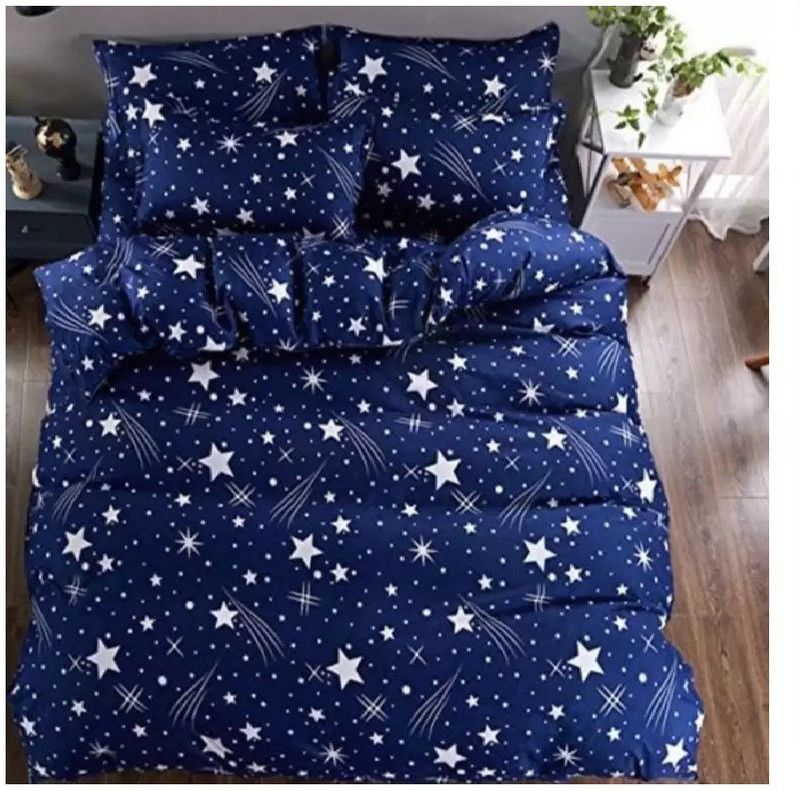 Home Readiness 185 TC Polycotton Double Printed Flat Bedsheet  (Pack of 1, Blue)