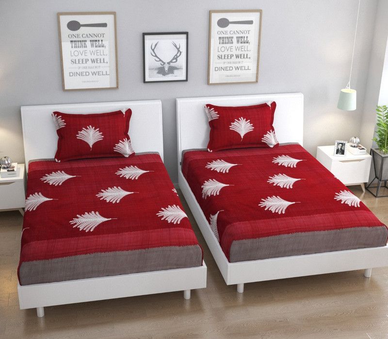 Microfiber Single Bedsheet  (Pack of 2, Maroon, white)