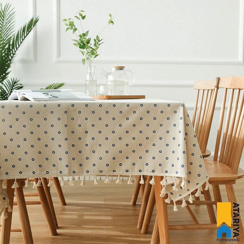 Atariya Home Furnishing Floral 8 Seater Table Cover  (Beige, Cotton)