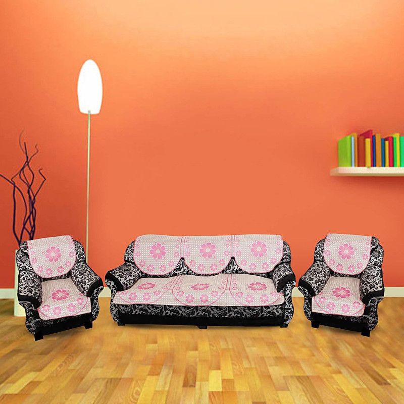 KINGLY Chenille Floral Sofa Cover  (Pink Pack of 11)