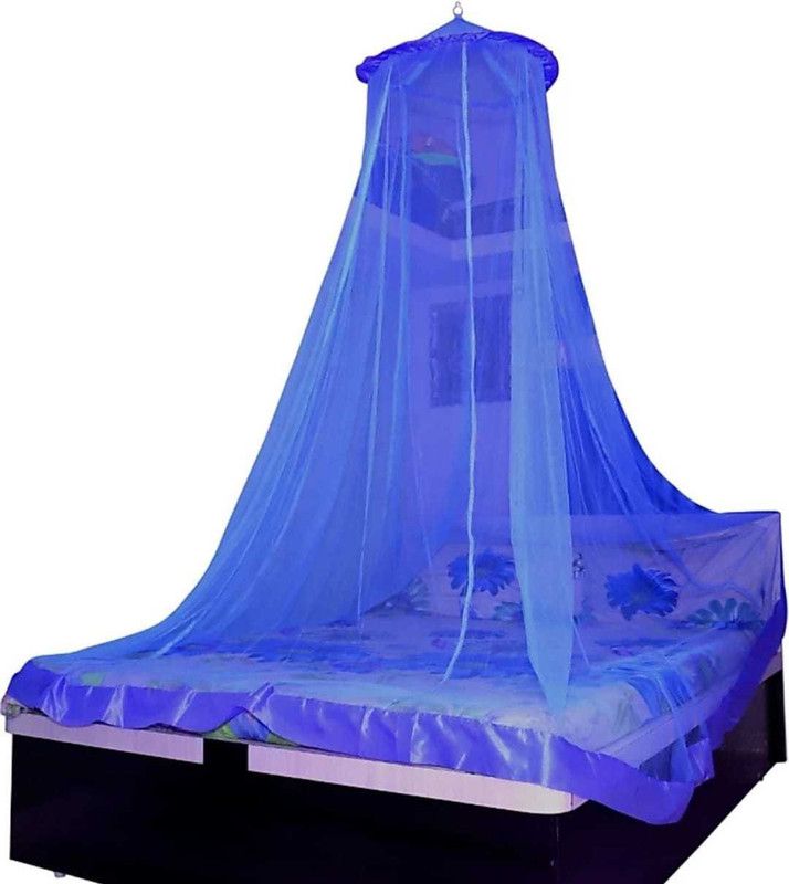 Brintioz Hub Nylon Adults Washable DARK BLUE DOUBLE BAD ROUND (7x7) 14mtr square Mosquito Net  (Dark Blue, Ceiling Hung)