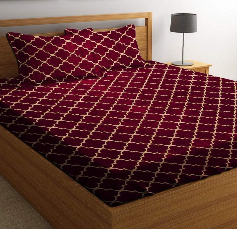 LFAH 185 TC Microfiber Double Abstract Flat Bedsheet  (Pack of 1, Marron)