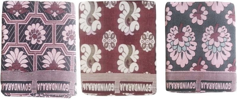 amman textiles 180 TC Cotton Queen Self Design Flat Bedsheet  (Pack of 3, Multi330)