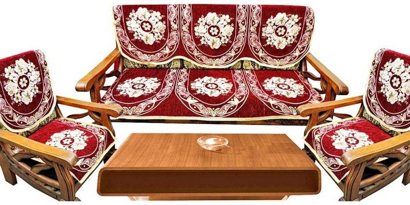 KH Cotton Floral Sofa Cover  (Maroon Pack of 6)