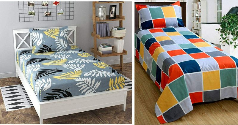 Poonam Trading 190 TC Polycotton Single, Single Printed Flat Bedsheet  (Pack of 2, Multicolor)