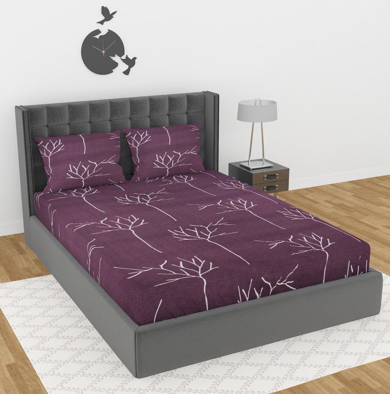 Everlush 280 TC Cotton Double Floral Fitted (Elastic) Bedsheet  (Pack of 1, Wine)