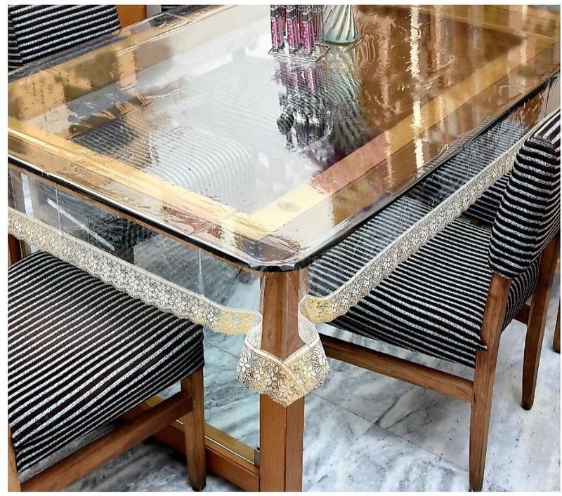 SALONI FAB Self Design 6 Seater Table Cover  (transparent, PVC)