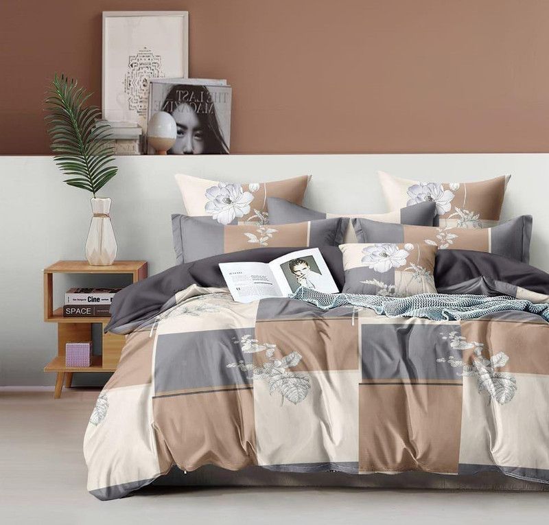 BHAVYA 140 TC Polycotton Double Floral Flat Bedsheet  (Pack of 1, Beige1)