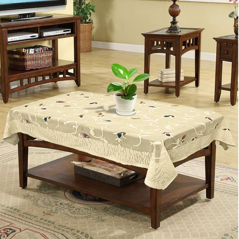 Floral 4 Seater Table Cover  (Cream, Multi-Color, Polyester)