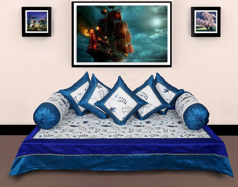 Rustic India Silk Embroidered Diwan Set  (Blue)