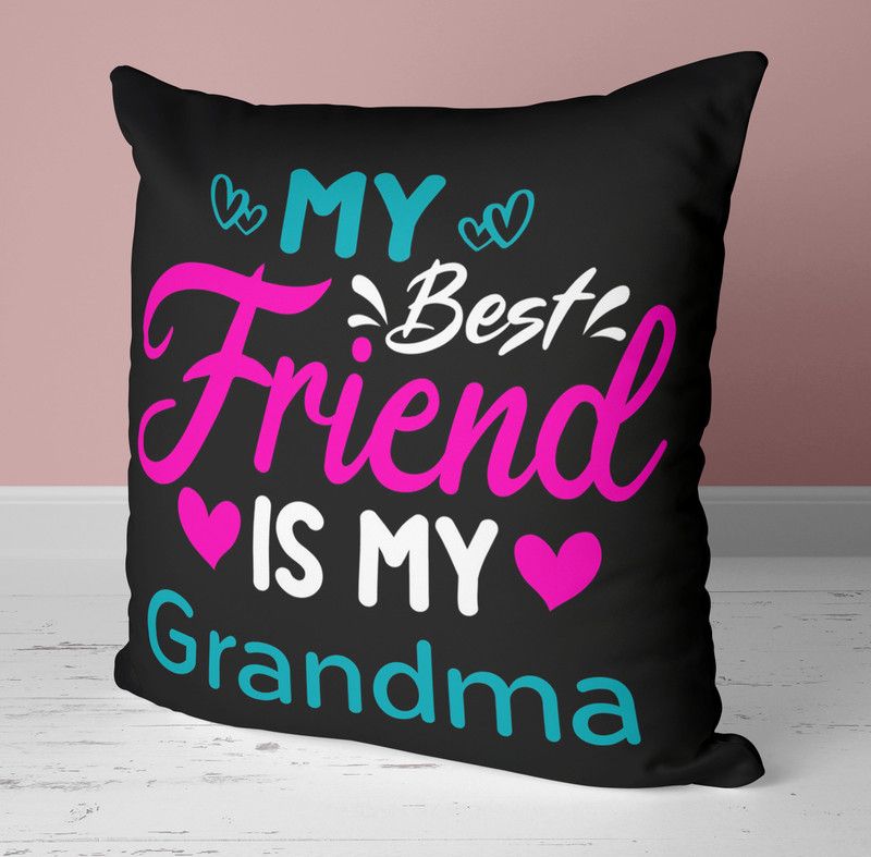 NH10 DESIGNS Grand Ma Printed Cushion Pillow For GrandMa 16x16 inch MBFIM16CU1 63 Microfibre Solid Cushion Pack of 1  (Black)