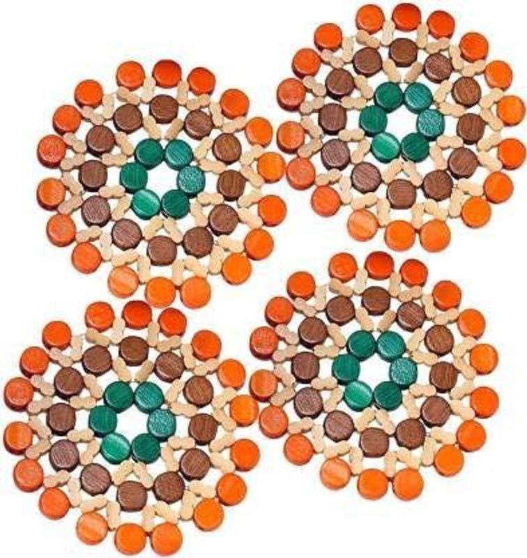 primesale Round Reversible Wood Coaster  (Pack of 4)