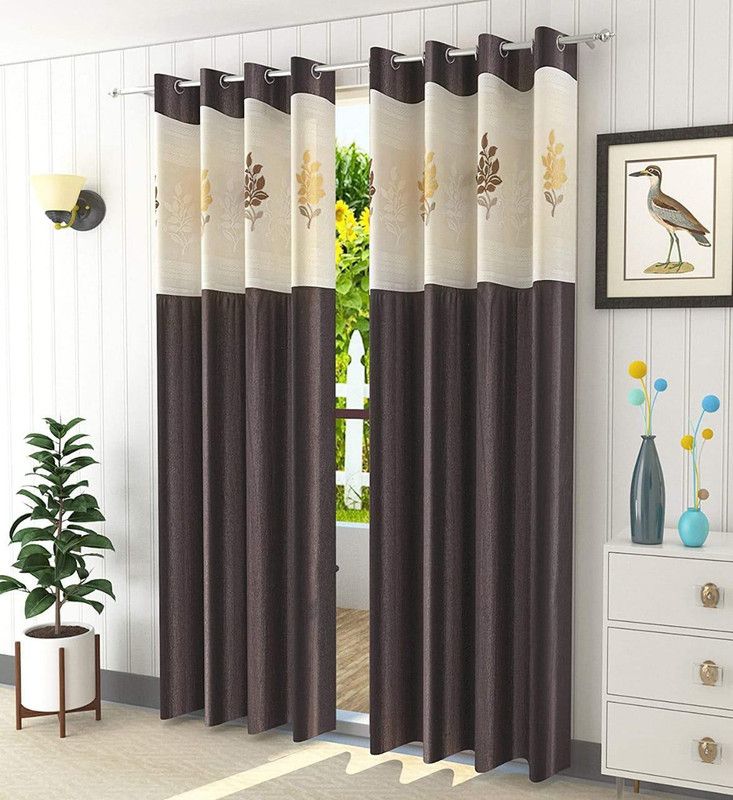 jacckes 213 cm (7 ft) Polyester Door Curtain (Pack Of 2)  (Printed, Brown)