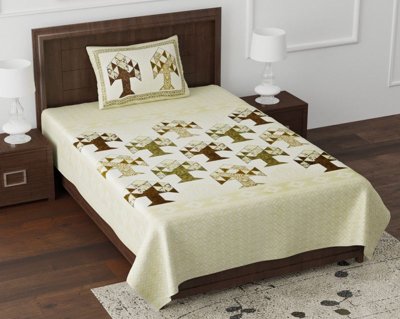 Shree Radhe Creations 200 TC Cotton Single Geometric Flat Bedsheet  (Pack of 1, Multicolor)