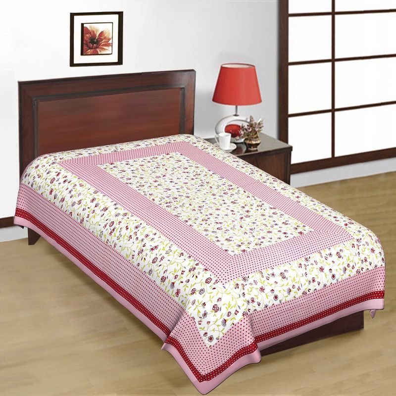 double cotton bed sheet 210 TC Cotton Single Printed Flat Bedsheet  (Pack of 1, Multicolor)