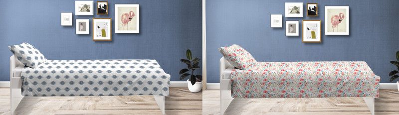 COTTON CANDY 200 TC Cotton Single Floral Flat Bedsheet  (Pack of 2, White)