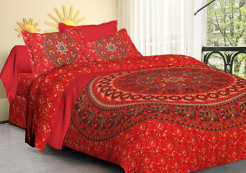 RAJDEVI JAIPUR PRINTS 351 TC Cotton King Printed Flat Bedsheet  (Pack of 1, Red)