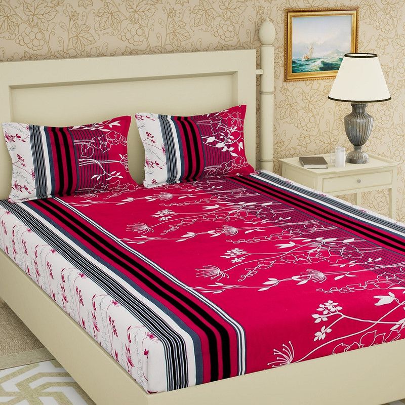 COTTON VILLAS 144 TC Microfiber Double Printed Flat Bedsheet  (Pack of 1, 3D Brown Flower Triangle Printed)