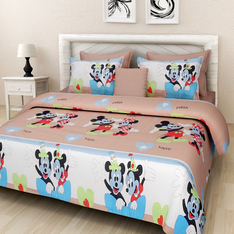 NC CREATIONS 1000 TC Cotton Double Cartoon Flat Bedsheet  (Pack of 1, Multicolor)