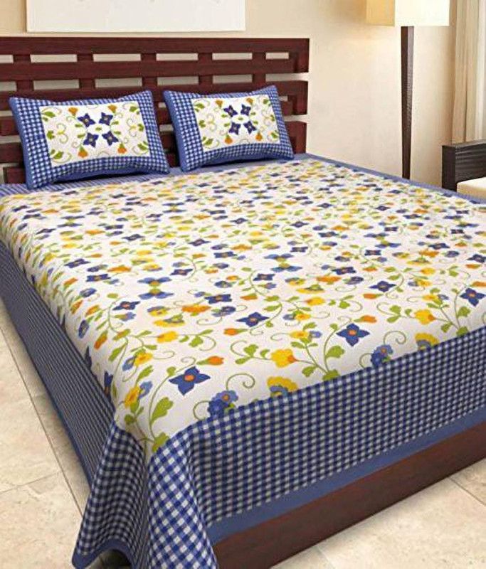 Duronet 180 TC Cotton King Floral Flat Bedsheet  (Pack of 1, Blue)