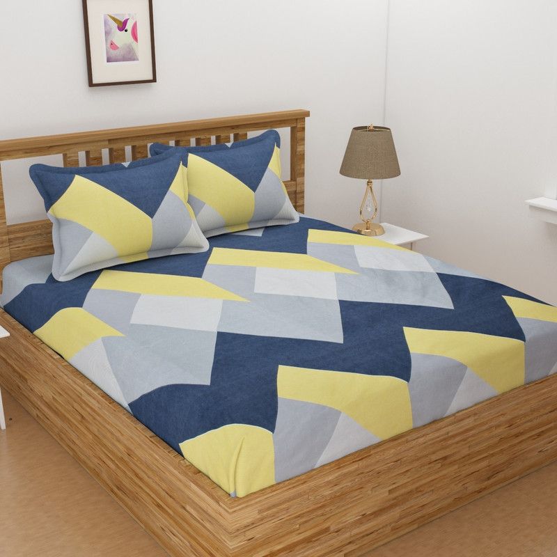 Florida 144 TC Polycotton Double Printed Flat Bedsheet  (Pack of 1, Yellow)