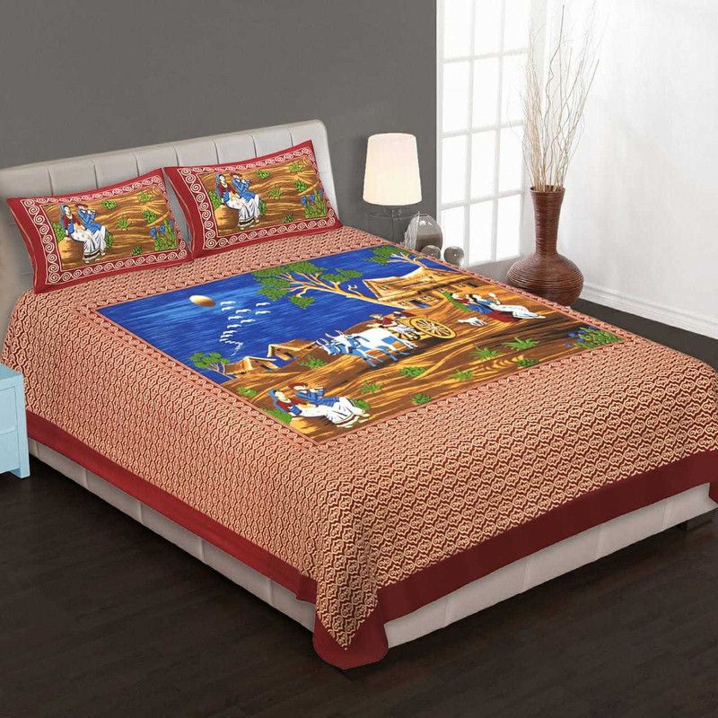 RAJDEVI JAIPUR PRINTS 351 TC Cotton Double, King 3D Printed Flat Bedsheet  (Pack of 3, Maroon)