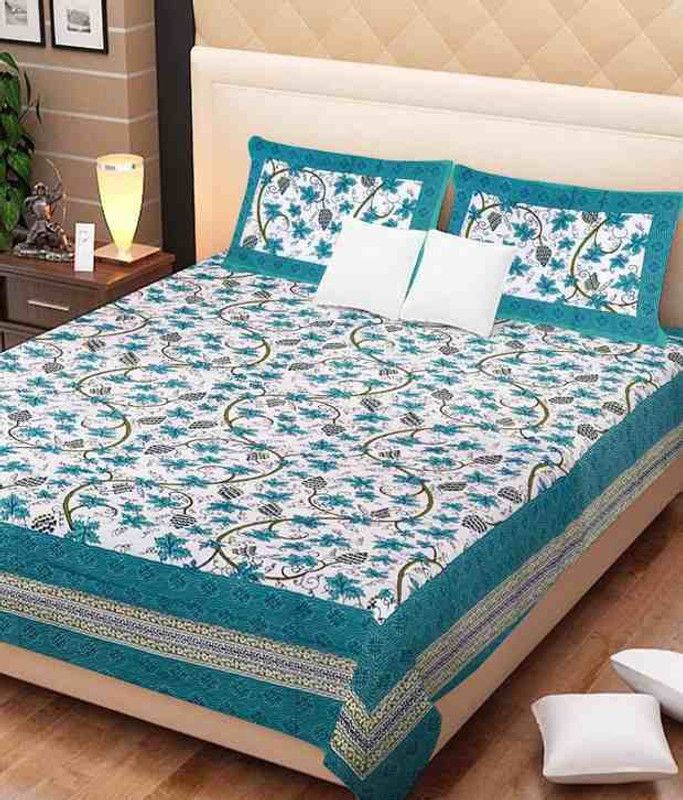 KRISMARTELITE 151 TC Cotton Double Printed Flat Bedsheet  (Pack of 1, Turquoise)