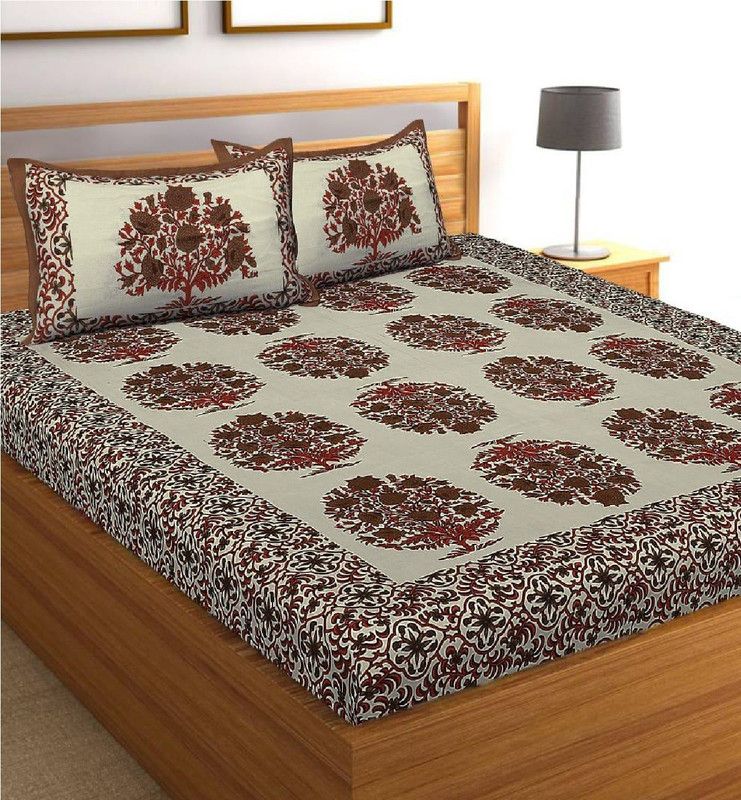 Sanganeri 244 TC Cotton King Jaipuri Prints Flat Bedsheet  (Pack of 1, Red)