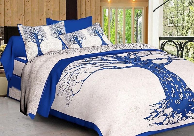 feelite 151 TC Cotton Double Printed Flat Bedsheet  (Pack of 1, Sky Blue)