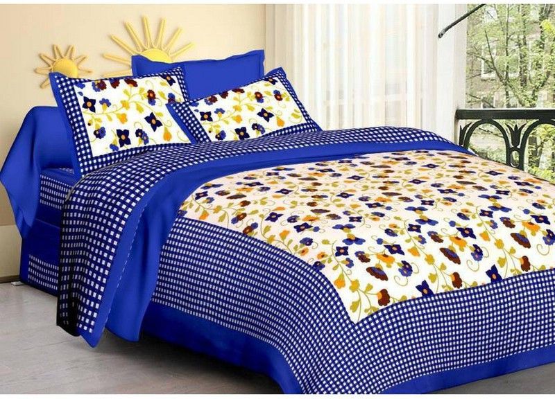 VINAYAK INTERNATION 150 TC Cotton Double Printed Flat Bedsheet  (Pack of 1, Blue)